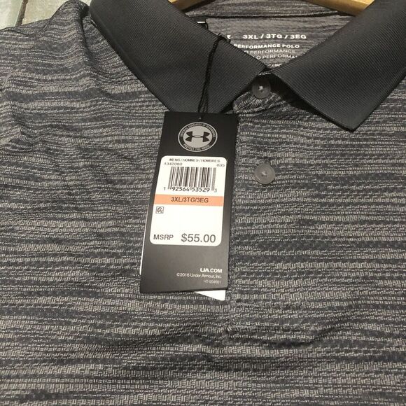 UNDER ARMOUR Polo Shirt Mens 3XL Gray Black Stretch Loose Heatgear - Picture 8 of 13